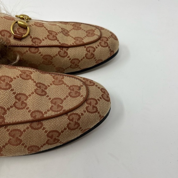 Gucci GG Monogram Horsebit Princetown Mule Slipper Brown Canvas Fur size 36.5 EU - Picture 4 of 7